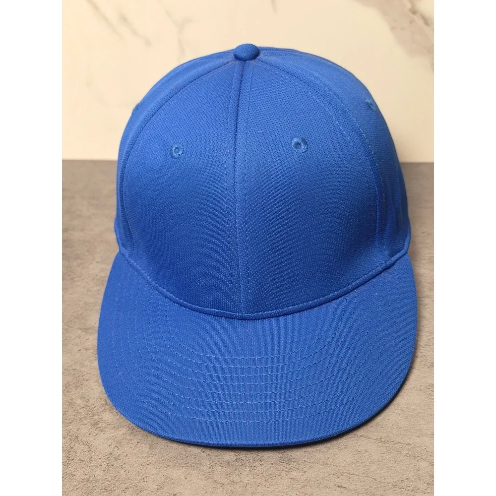 Blank Royal Blue Fitted Baseball Cap Flat Bill Athletic Mesh Hat 58.5cm Blank